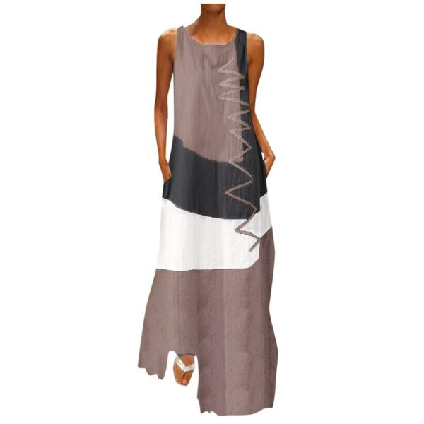 Vintage Patchwork Print Casual Maxi Sleeveless Long Dress - Image 3