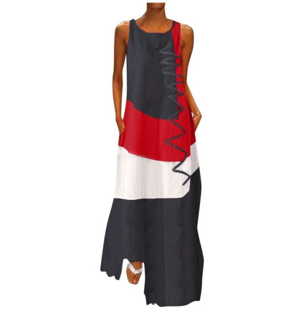 Vintage Patchwork Print Casual Maxi Sleeveless Long Dress - Image 14