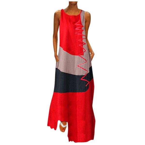 Vintage Patchwork Print Casual Maxi Sleeveless Long Dress - Image 18