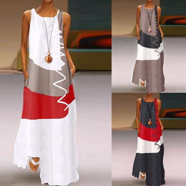 Vintage Patchwork Print Casual Maxi Sleeveless Long Dress
