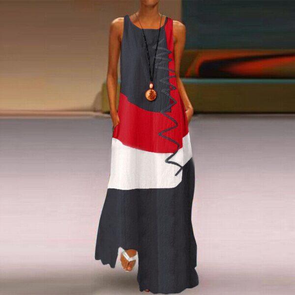 Vintage Patchwork Print Casual Maxi Sleeveless Long Dress - Image 11