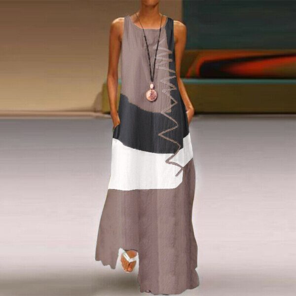 Vintage Patchwork Print Casual Maxi Sleeveless Long Dress - Image 21