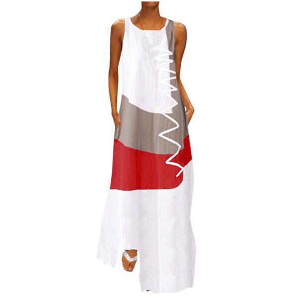 Vintage Patchwork Print Casual Maxi Sleeveless Long Dress - Image 13