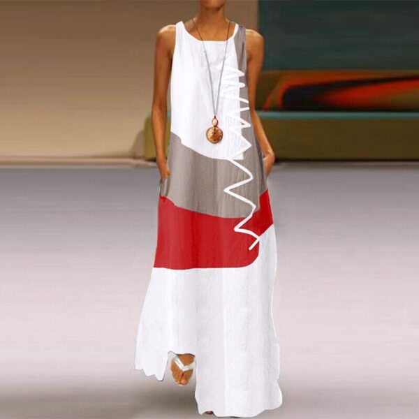 Vintage Patchwork Print Casual Maxi Sleeveless Long Dress - Image 2
