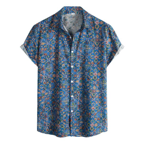 Vintage Print Button-Up Short Sleeve Men’s Collared Shirt - Image 14