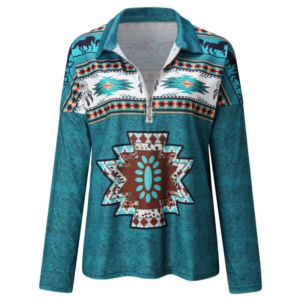 Women’s Long-Sleeved V-Neck Zipper Pullover - Image 3