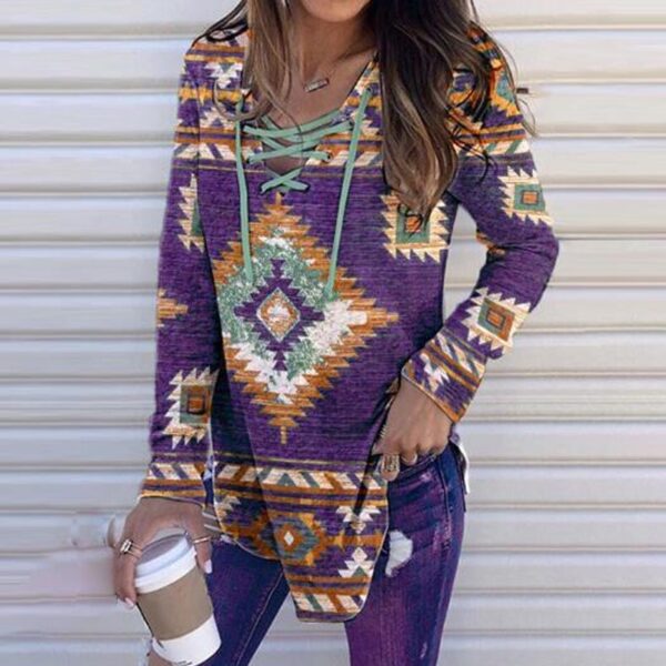 Western Print Lace-up Blouse - Image 6