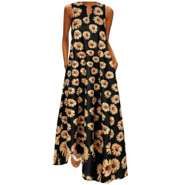 Vintage Patchwork Print Casual Maxi Sleeveless Long Dress - Image 15