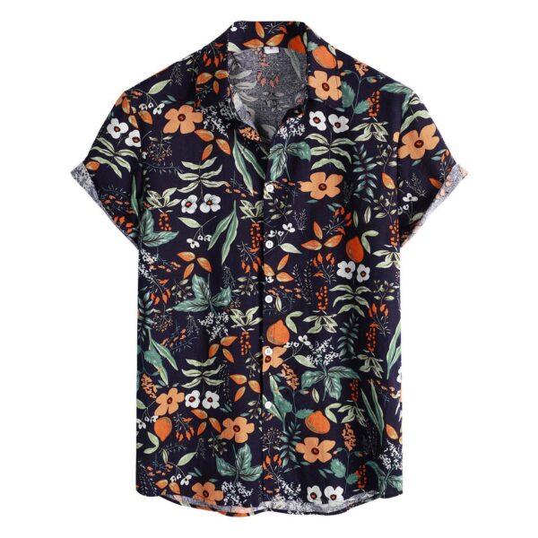 Vintage Print Button-Up Short Sleeve Men’s Collared Shirt - Image 7