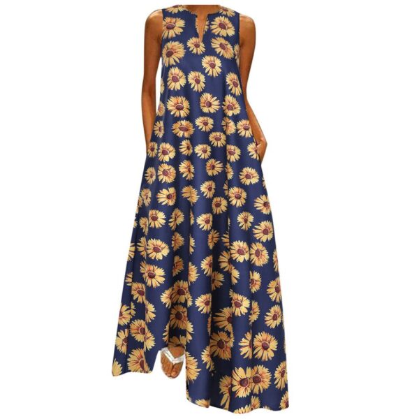 Vintage Patchwork Print Casual Maxi Sleeveless Long Dress - Image 12