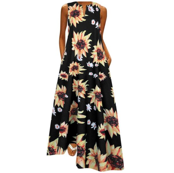 Vintage Patchwork Print Casual Maxi Sleeveless Long Dress - Image 6