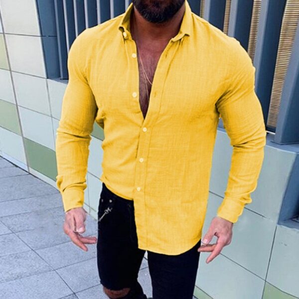 Expressive Long Sleeved Slim Fit Casual Button Up Collared Shirt - Image 4