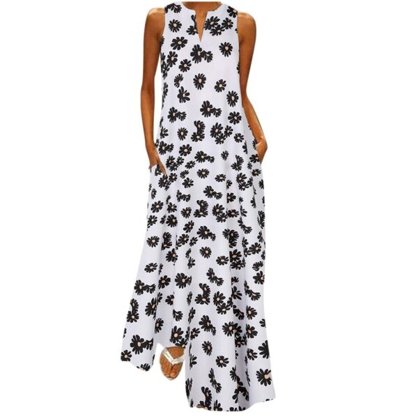 Vintage Patchwork Print Casual Maxi Sleeveless Long Dress - Image 17