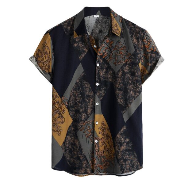 Vintage Print Button-Up Short Sleeve Men’s Collared Shirt - Image 9