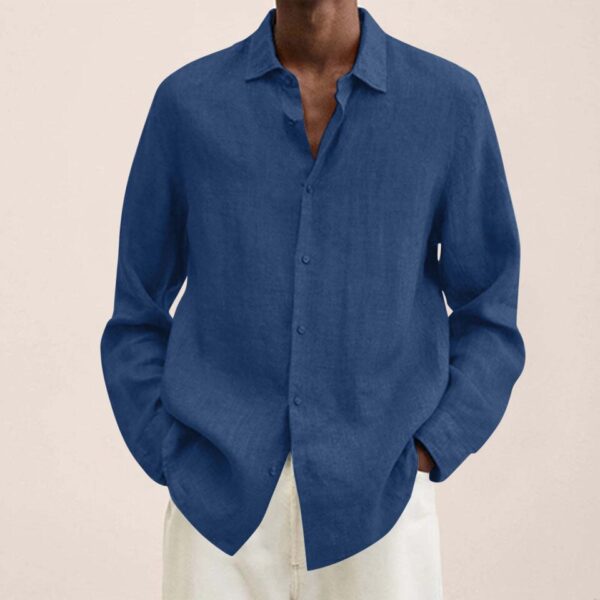 Long Sleeves Men Casual Cotton Linen Shirt - Image 6