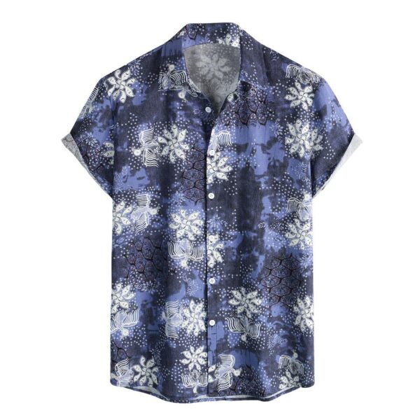 Vintage Print Button-Up Short Sleeve Men’s Collared Shirt - Image 17
