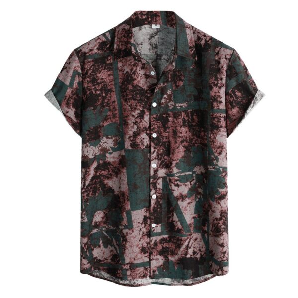 Vintage Print Button-Up Short Sleeve Men’s Collared Shirt - Image 12