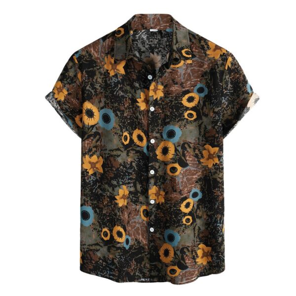 Vintage Print Button-Up Short Sleeve Men’s Collared Shirt - Image 3