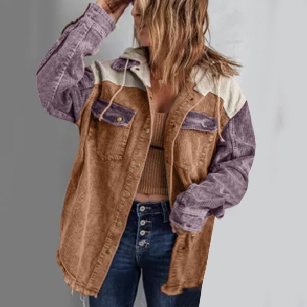 Women's Hooded Drawstring Long Sleeve Button Down - Image 6