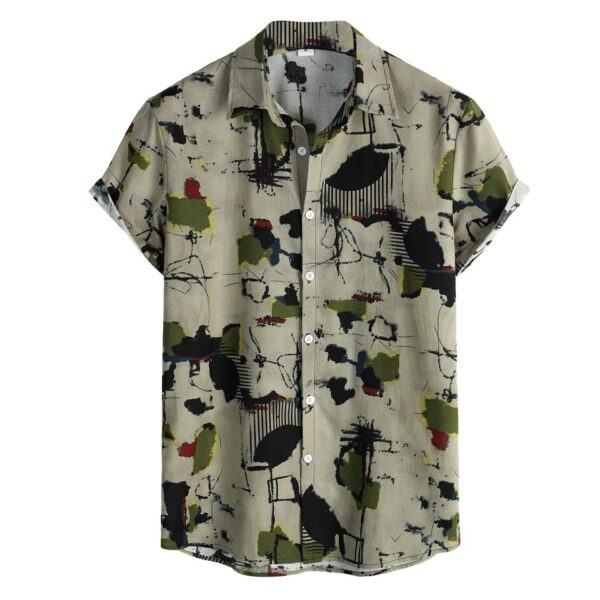 Vintage Print Button-Up Short Sleeve Men’s Collared Shirt - Image 10