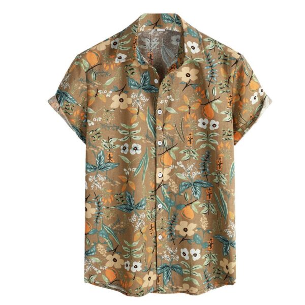 Vintage Print Button-Up Short Sleeve Men’s Collared Shirt - Image 11