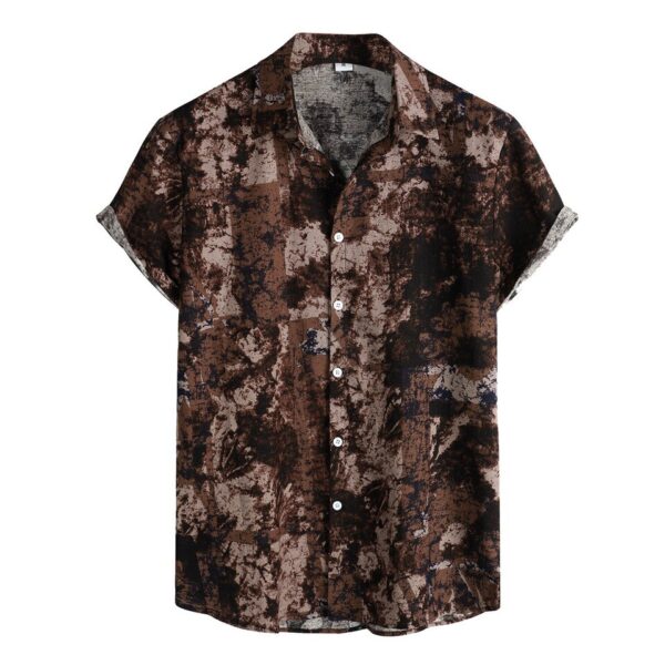 Vintage Print Button-Up Short Sleeve Men’s Collared Shirt - Image 15