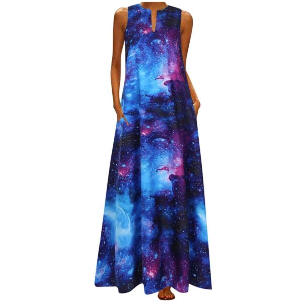 Vintage Patchwork Print Casual Maxi Sleeveless Long Dress - Image 5