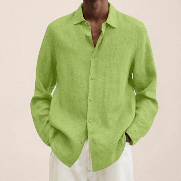 Long Sleeves Men Casual Cotton Linen Shirt - Image 12