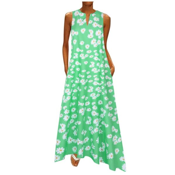 Vintage Patchwork Print Casual Maxi Sleeveless Long Dress - Image 8