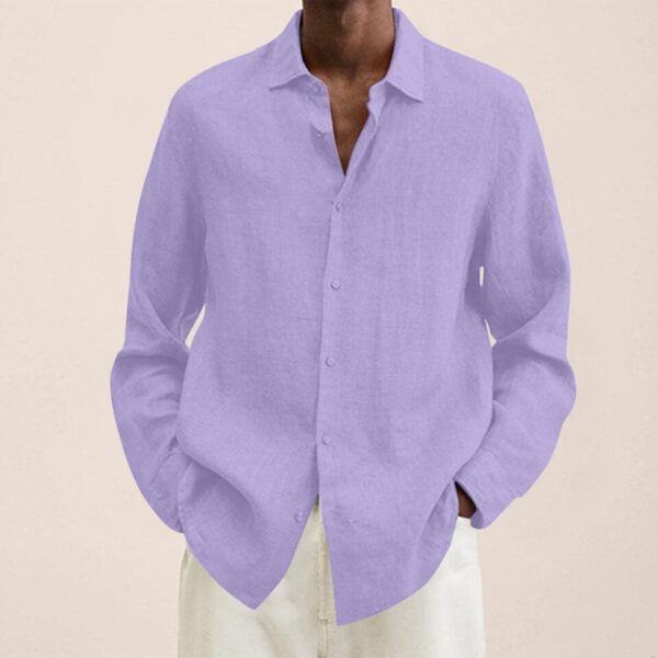 Long Sleeves Men Casual Cotton Linen Shirt - Image 8