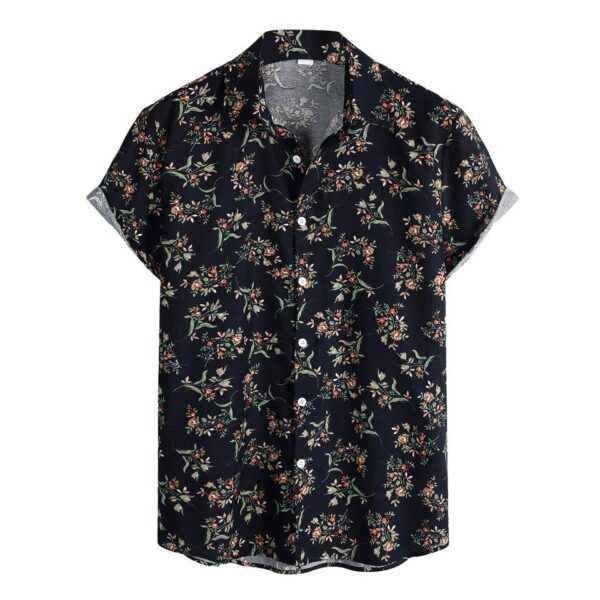 Vintage Print Button-Up Short Sleeve Men’s Collared Shirt - Image 13