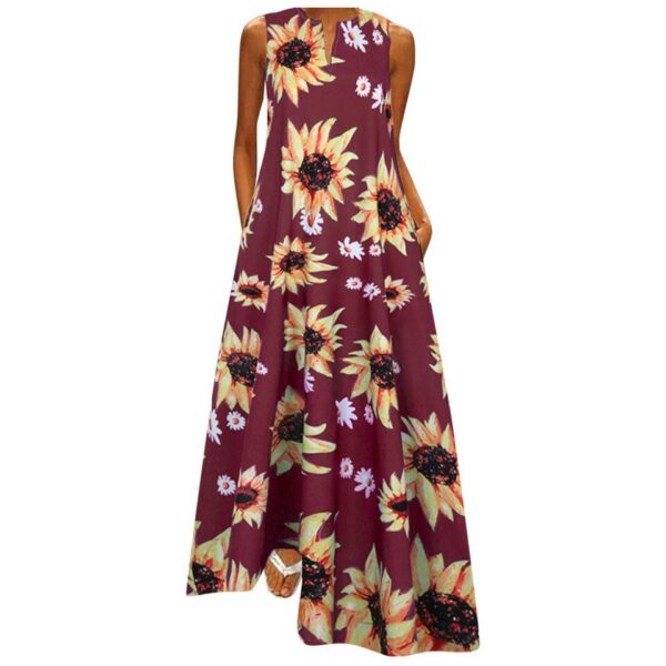 Vintage Patchwork Print Casual Maxi Sleeveless Long Dress - Image 19