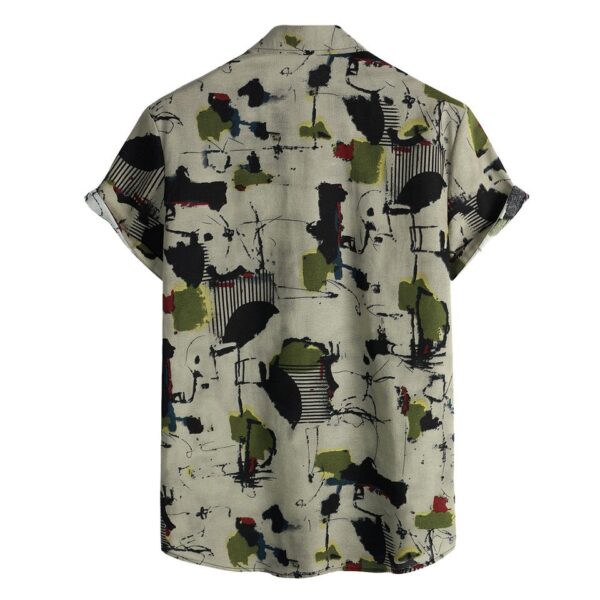 Vintage Print Button-Up Short Sleeve Men’s Collared Shirt - Image 6