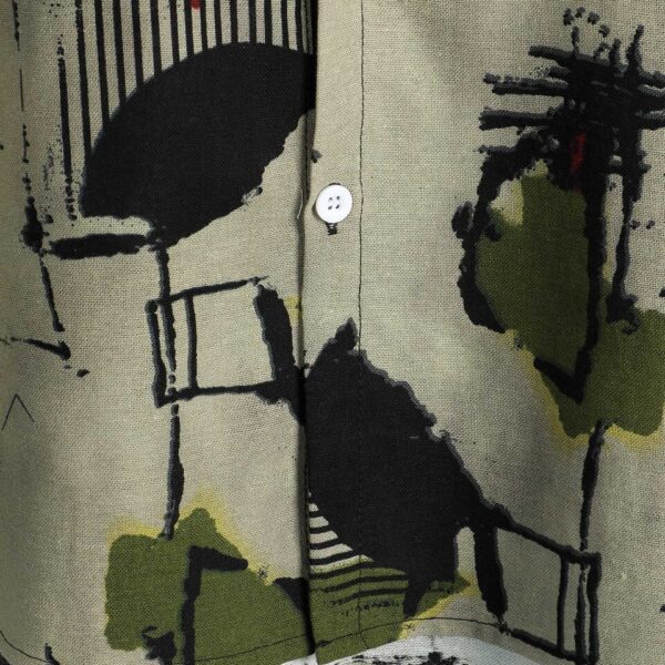 Vintage Print Button-Up Short Sleeve Men’s Collared Shirt - Image 4