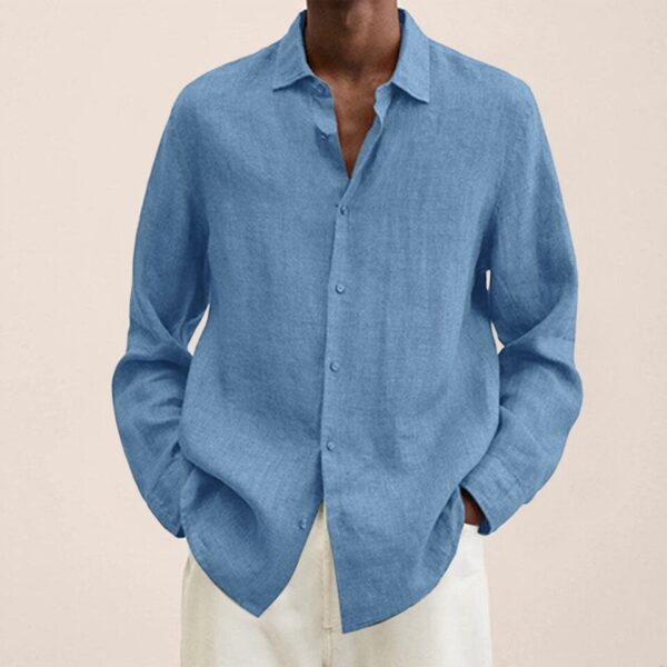 Long Sleeves Men Casual Cotton Linen Shirt - Image 4