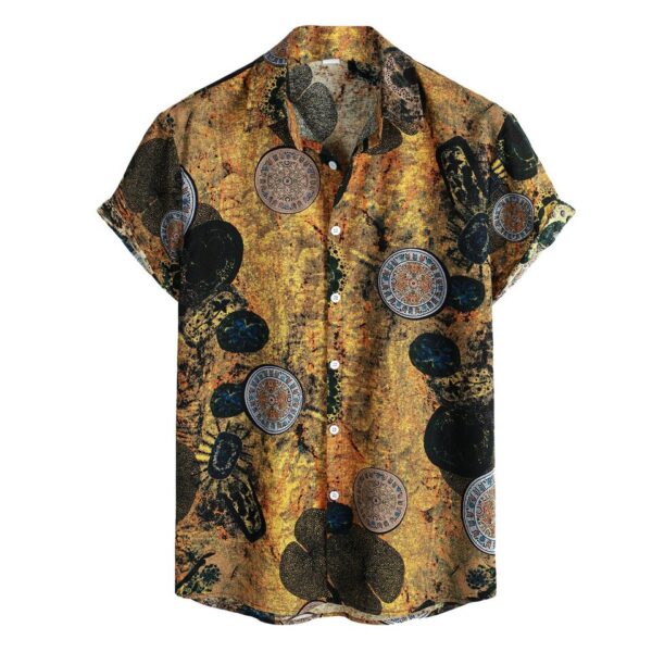 Vintage Print Button-Up Short Sleeve Men’s Collared Shirt - Image 5