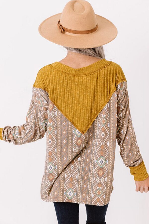 Orange Geometric Print Ribbed Knit Top - Image 3