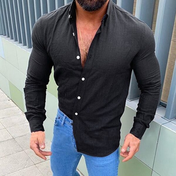 Expressive Long Sleeved Slim Fit Casual Button Up Collared Shirt - Image 6