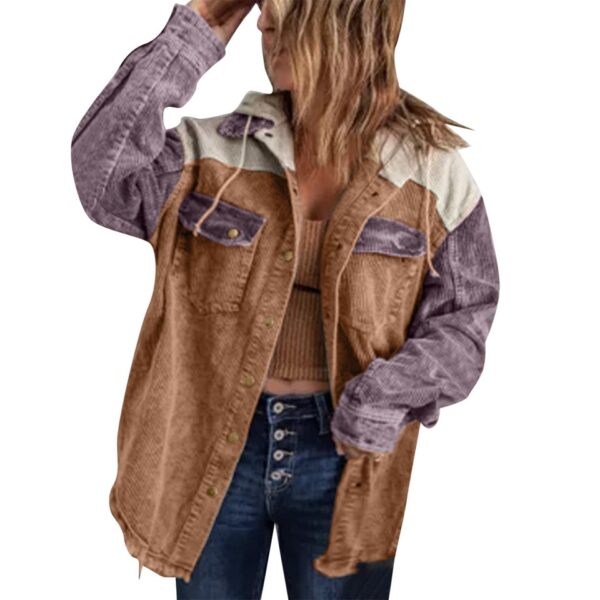 Women's Hooded Drawstring Long Sleeve Button Down - Image 2