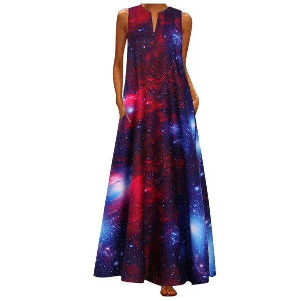Vintage Patchwork Print Casual Maxi Sleeveless Long Dress - Image 4